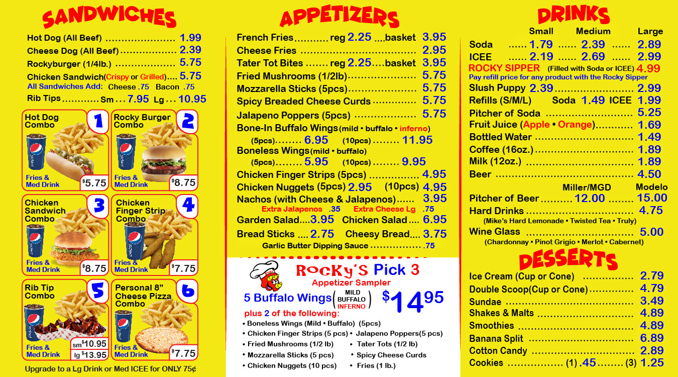 Rocky's Pizzeria Menu