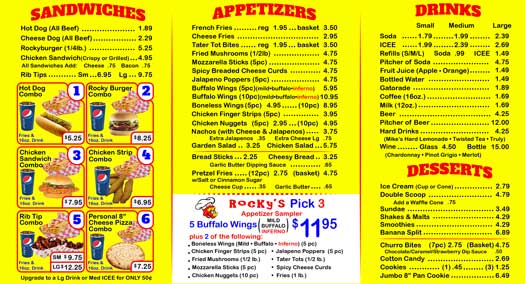 Rocky's Pizzeria Menu